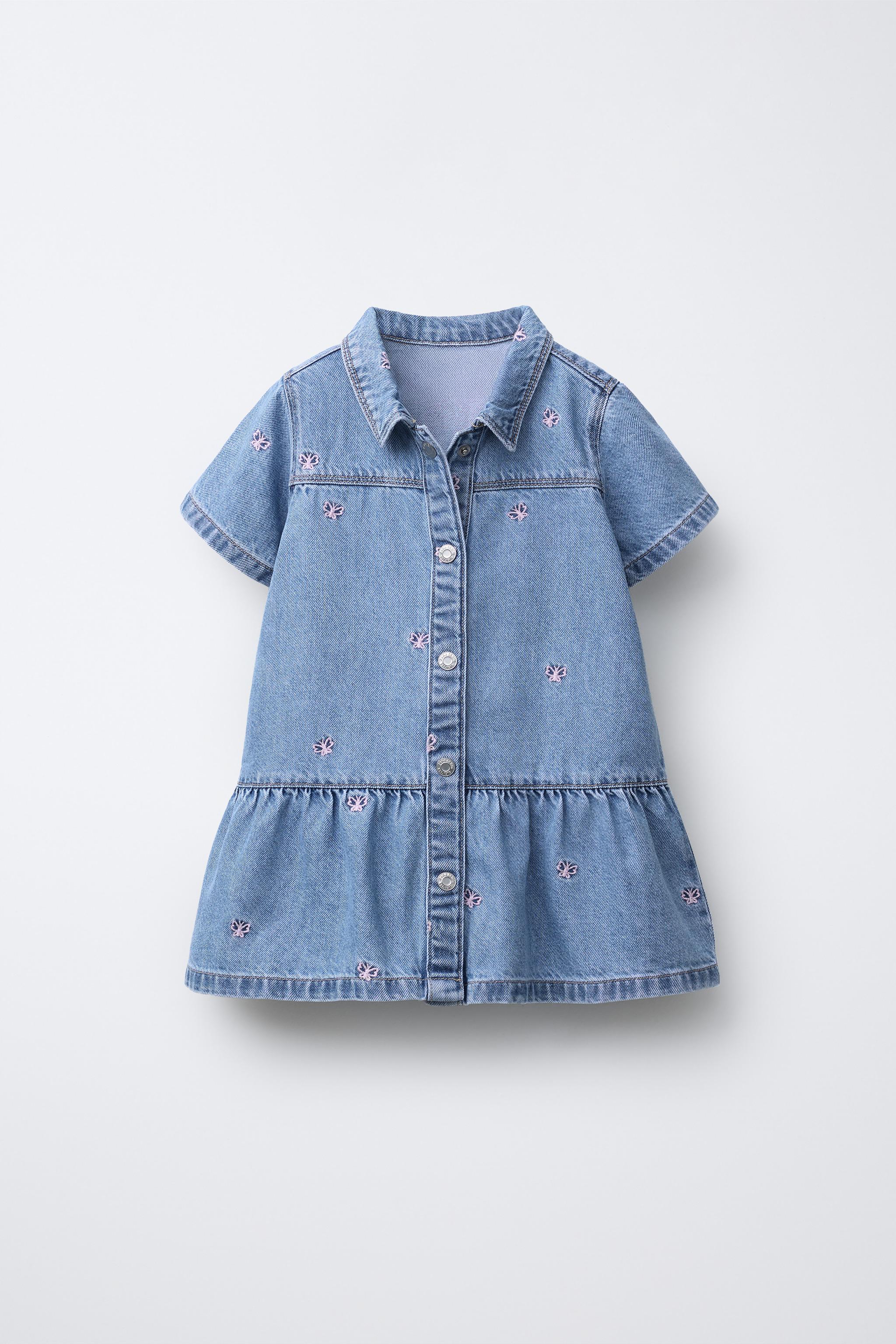 EMBROIDERED BUTTERFLY DENIM DRESS